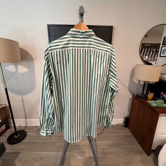 Alex Mill - Striped Wash and Go Poplin LS Shirt - Green, White - Picture 2 of 6